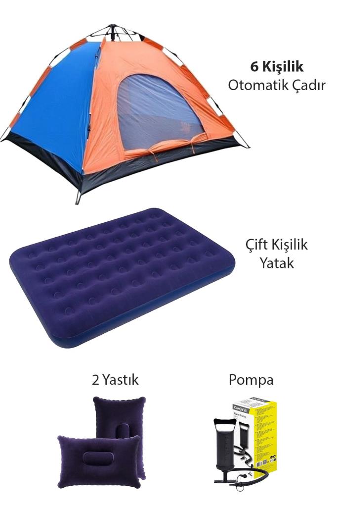 6 Kişilik Otomatik Kolay Kurulum Kamp Çadırı Çift Kişilik Yatak Seti