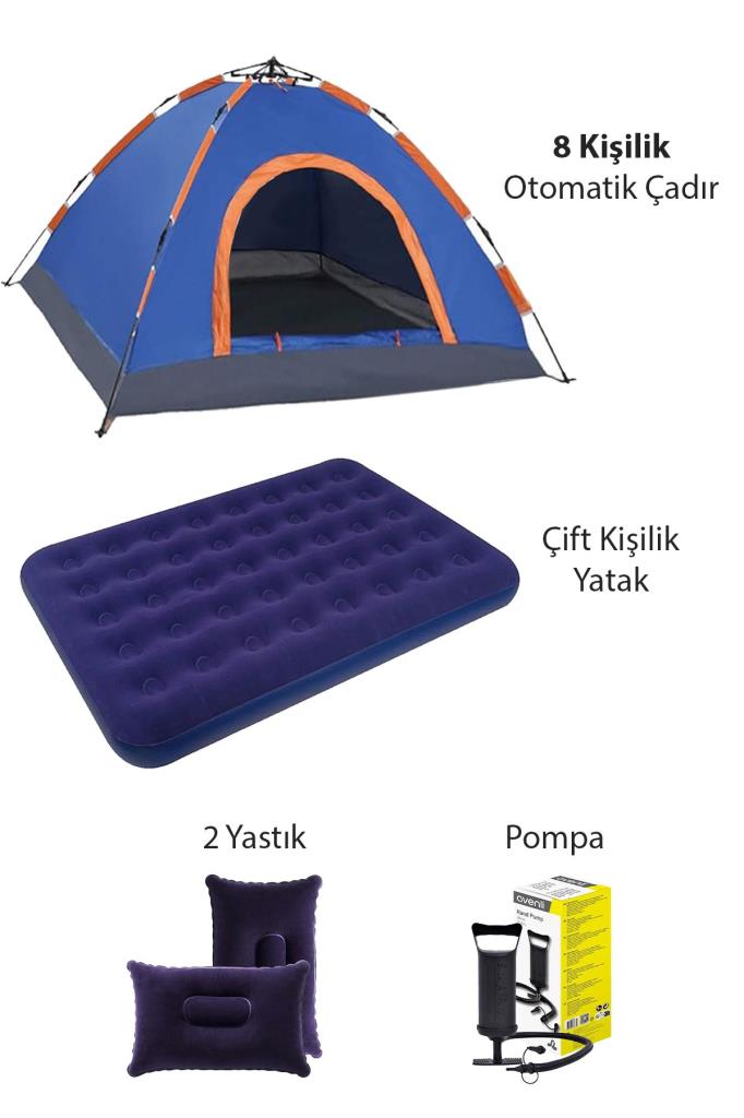 8 Kişilik Otomatik Kolay Kurulum Kamp Çadırı Çift Kişilik Yatak Seti