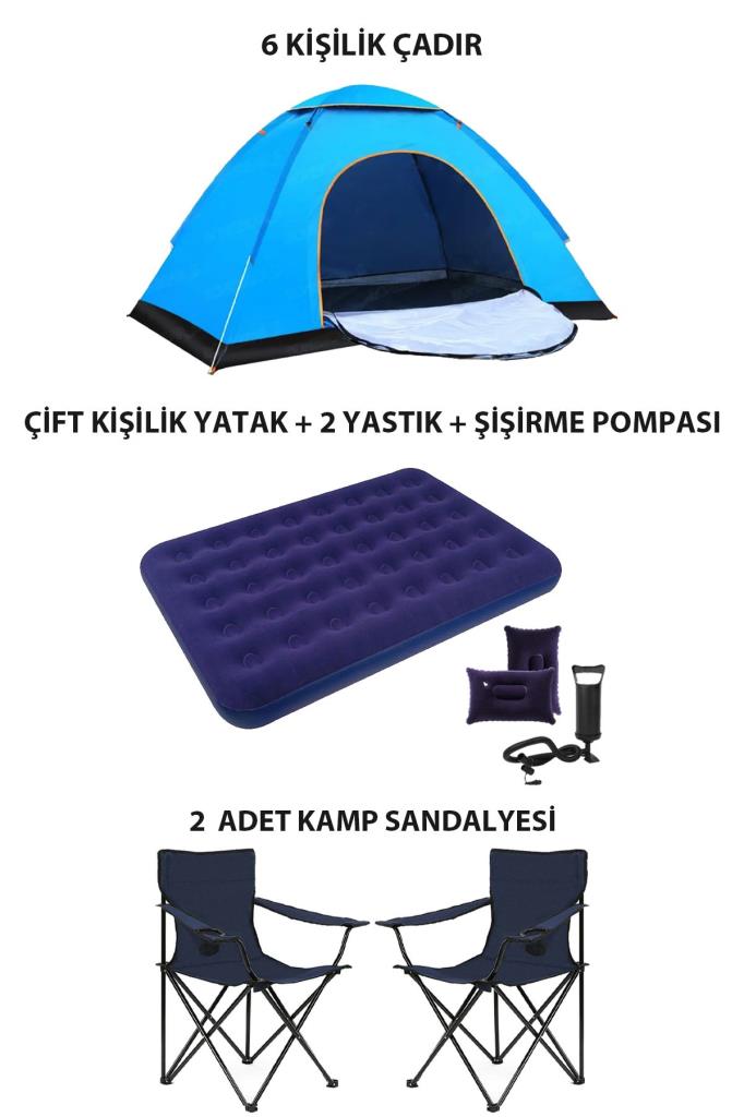 Lüx Kamp Tatil Seti Çadır 2 Adet Sandalye Yatak Yastık