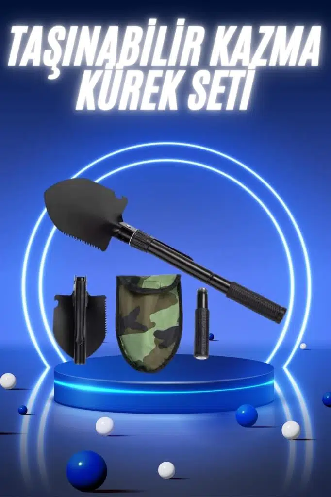 Pusulalı Katlanabilir Kazma Kürek Kamp Seti Kamp Küreği Portatif Çantalı