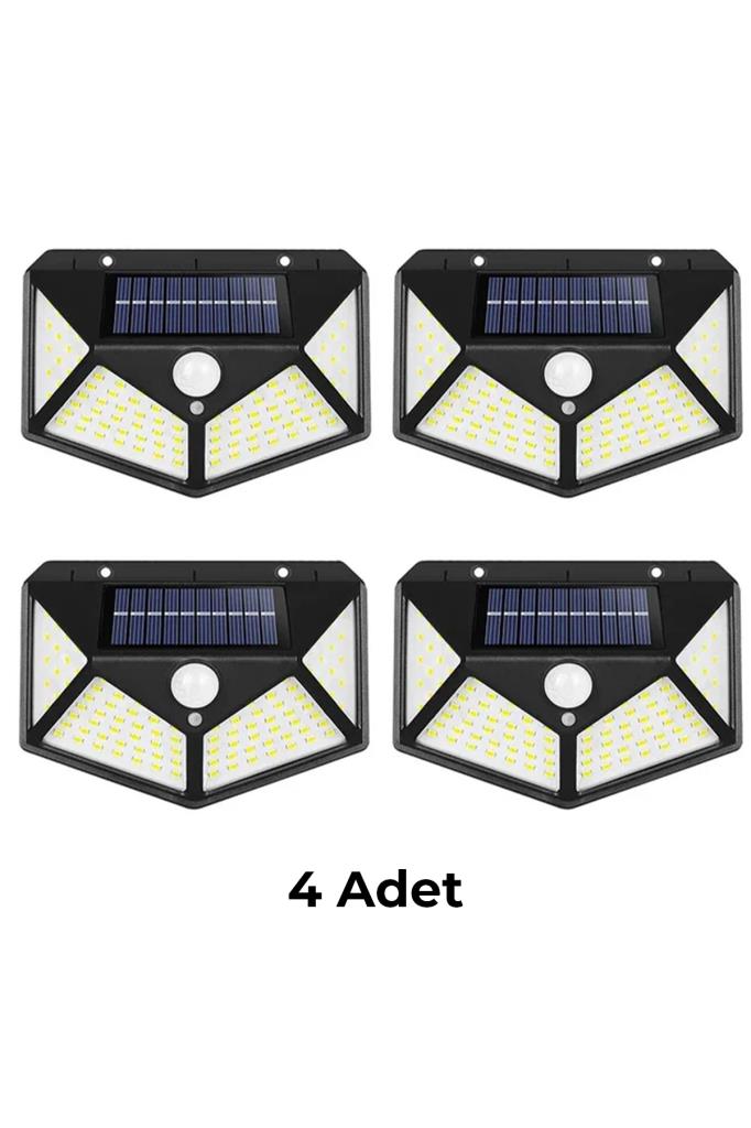 Solar Güneş Enerjili Bahçe Lambası 100 Led 4lü Paket AplikLamba Bahçe Aydınlatma