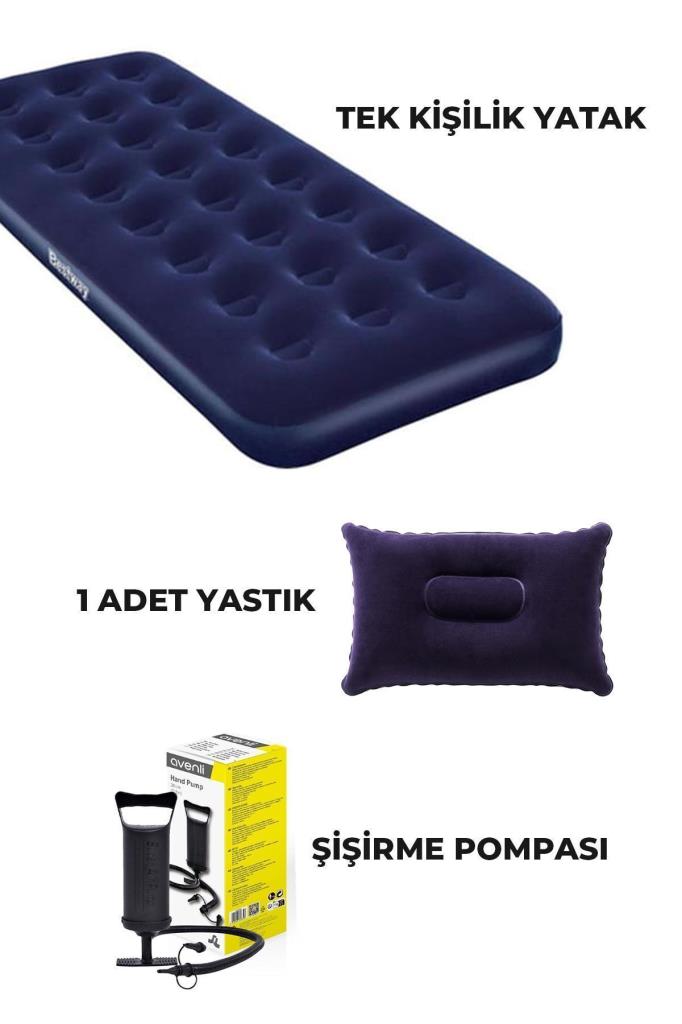 Tek Kişilik Yatak Yastık Şişirme Pompası Kamp Seti