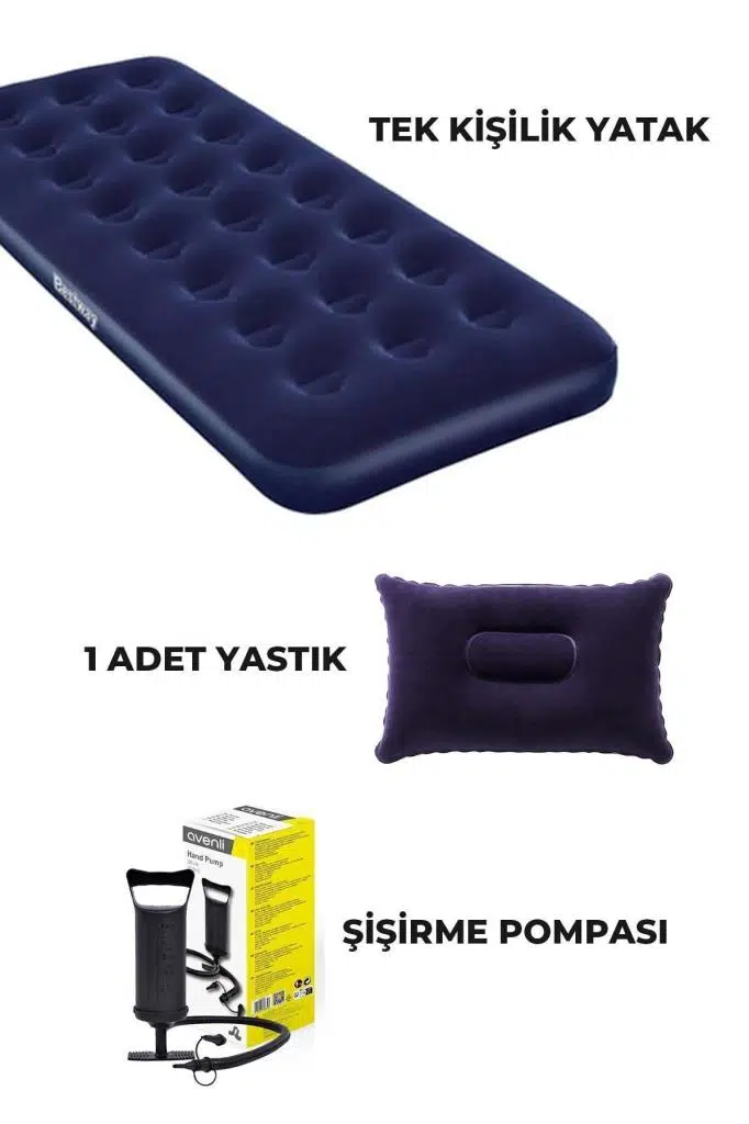 Tek Kişilik Yatak Yastık Şişirme Pompası Kamp Seti